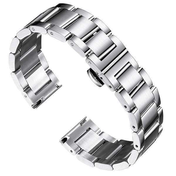 BINLUN Thick Stainless Steel Watch Band - Heavy Polished & Matte Finish, 24mm Replacement Strap for Men & Women