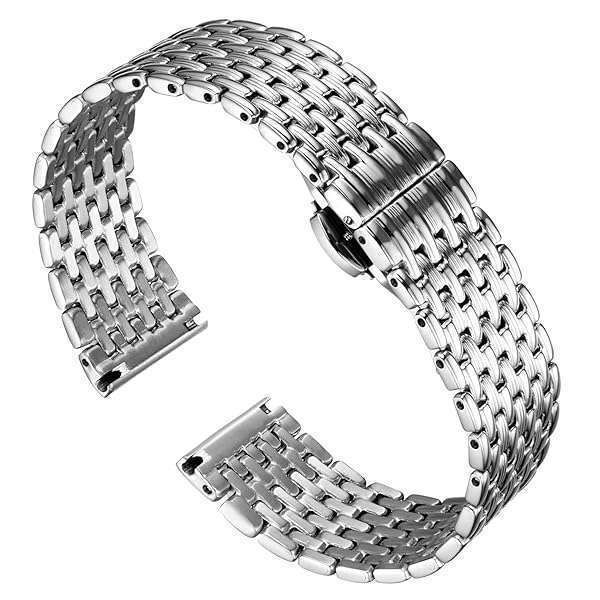 BINLUN Ultra Thin Mesh Stainless Steel Watch Band - 12mm to 22mm Replacement Strap for Men & Women with Butterfly Buckle (Silver, 18mm)