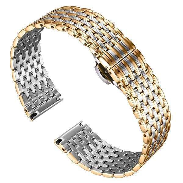 BINLUN Ultra Thin Mesh Stainless Steel Watch Band Light Watch Strap Polished Watch Bracelets Replacement 12mm/14mm/16mm/18mm/20mm/22mm for Men Women with Butterfly Buckle(Silver and Gold,20mm)
