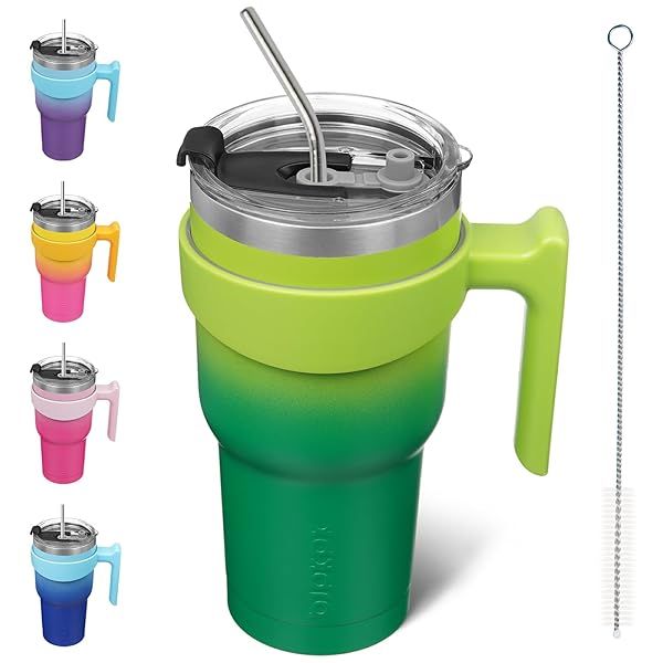 BJPKPK 30oz Stainless Steel Tumbler with Handle and Straw Insulated Coffee Cup Bamboo Grove Design