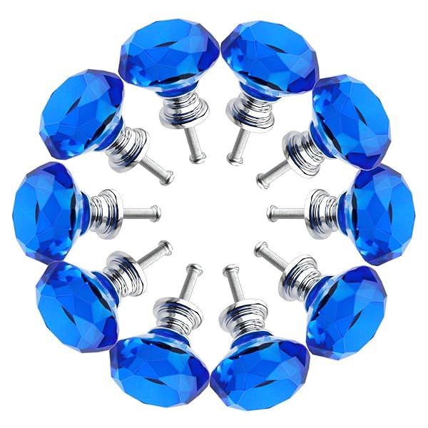 BNYZWOT 30mm Crystal Glass Cabinet Knobs - Diamond Shape Drawer Pulls for Kitchen & Dresser (10 Pcs)
