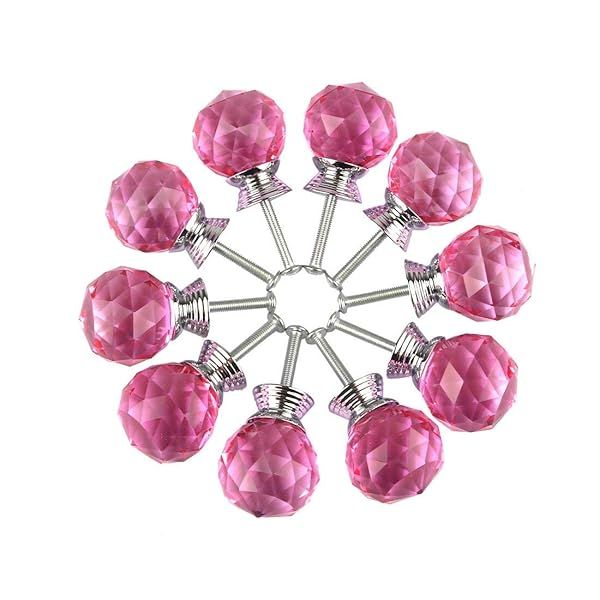 BNYZWOT 30mm Pink Crystal Glass Cabinet Knobs - 10pcs Round Drawer Pulls with Screws for Kitchen & Wardrobe