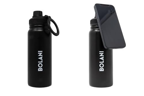 BOLANI MagSafe Compatible Water Bottle for iPhone Insulated Stainless Steel Gym Bottle 24 oz Leak Proof Thermos for Men and Women Black