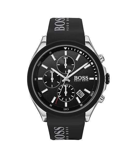 BOSS Men's Black Stainless Steel Quartz Watch with Silicone Strap - Model 1513716, 22mm