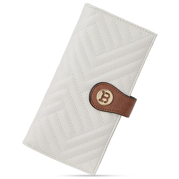 BOSTANTEN Slim Leather Wallet for Women RFID Blocking Bifold Credit Card Holder with Zipper Pocket in Beige and Brown