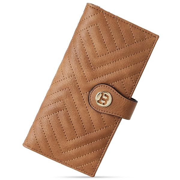 BOSTANTEN Slim Leather Wallet for Women RFID Blocking Bifold Credit Card Holder with Zipper Pocket in Camel Color