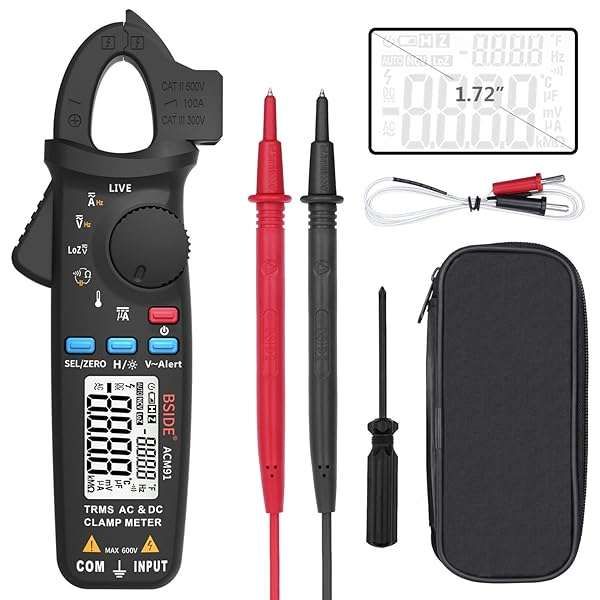 BSIDE ACM91 Digital Clamp Meter: True RMS, Auto-Ranging, 6000 Counts, AC/DC Current, Voltage Tester & More