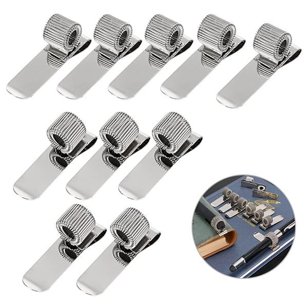 10-Pack BTSKY Stainless Pen Holder Clips for Notebooks & Clipboards - Fits All Pen Sizes, Ideal for Home, Office, Kitchen & Car