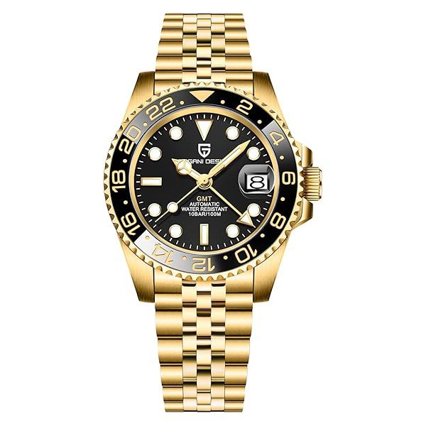 BY BENYAR Pagani Design Men's GMT Automatic Watch Stainless Steel Mechanical Sapphire Glass Jubilee Full Gold Wristwatch