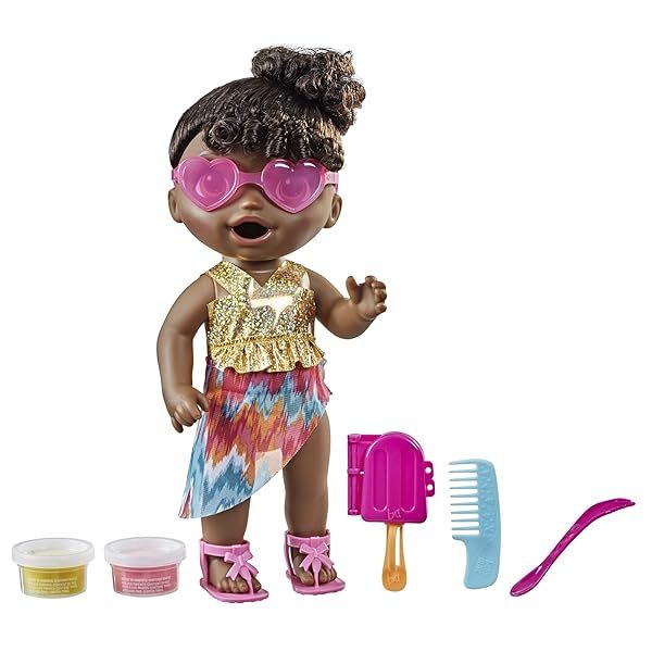 Baby Alive Sunshine Snacks Doll: Summer Waterplay Fun, Eats & Poops, Perfect Toy for Kids 3+, Black Hair