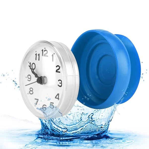 Waterproof Suction Cup Bathroom Clock - Blue Wall Clock for Shower & Kitchen