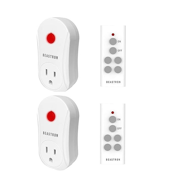 Beastron Remote Controlled Outlet 2 Pack Expandable Wireless Light Switch Kit 100ft RF Range Compact Design White