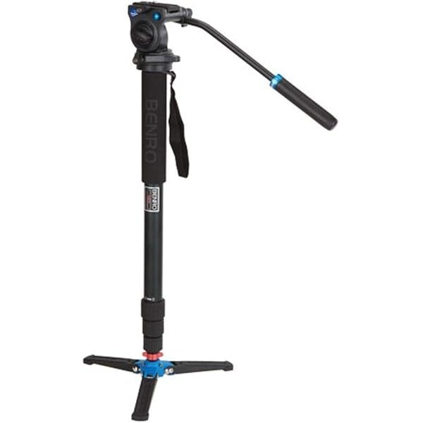 Benro A38TDS2 Monopod with 3-Leg Base & S2 Head - 4 Sections, Twist Lock, Durable Black Design
