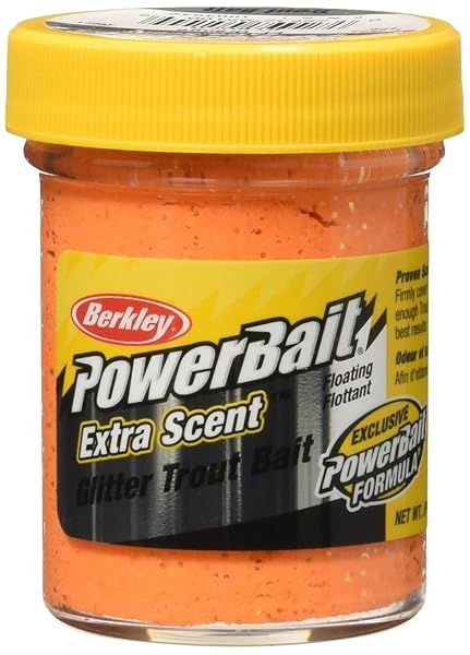 Catch More Trout with Berkley PowerBait Glitter: Fluorescent Orange Dough Bait for Irresistible Scent & Easy Use