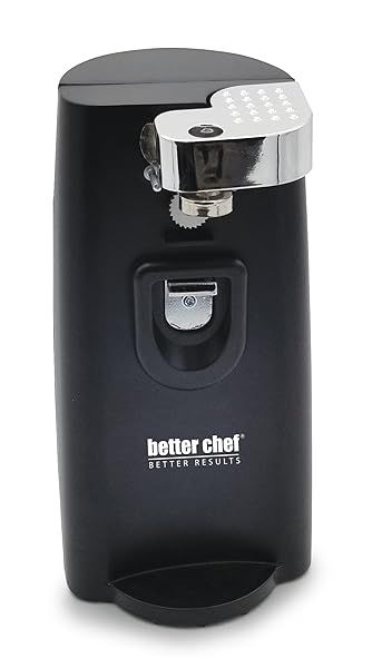 Better Chef Electric Tall Can Opener: 3-in-1 with Knife Sharpener & Bottle Opener - Auto-Stop & Cord Storage (Black)