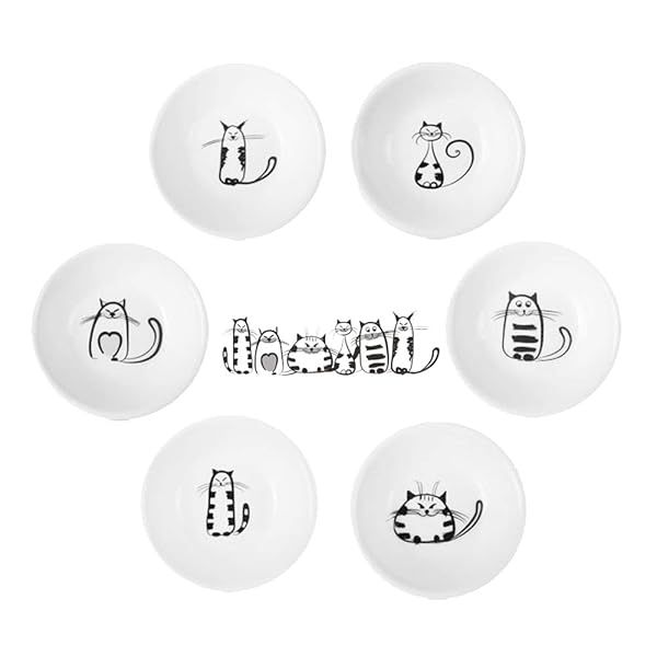 BigNoseDeer Cute Cat Ceramic Sauce Dish Set - Mini Condiment & Dipping Bowls (Set of 6) for Snacks & Sushi