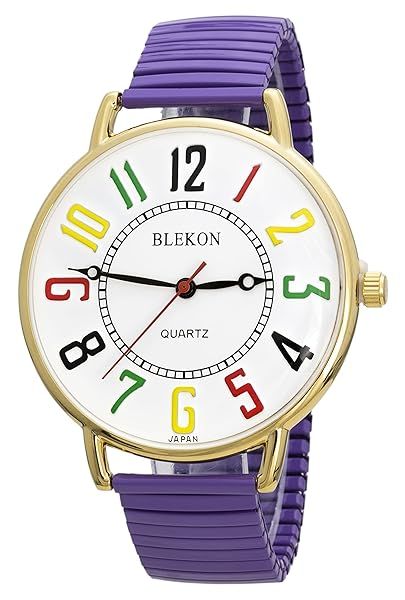 Blekon Original Women's 43mm White Face Wrist Watch Stainless Steel Stretch Band Stylish Durable Analog Japan Movement Fashion Watch Purple