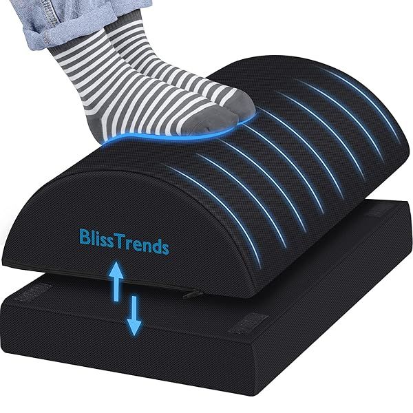 BlissTrends Foot Rest Under Desk Comfortable Adjustable Foot Stool for Home Office Car Washable Cover Relieves Back Pain Black