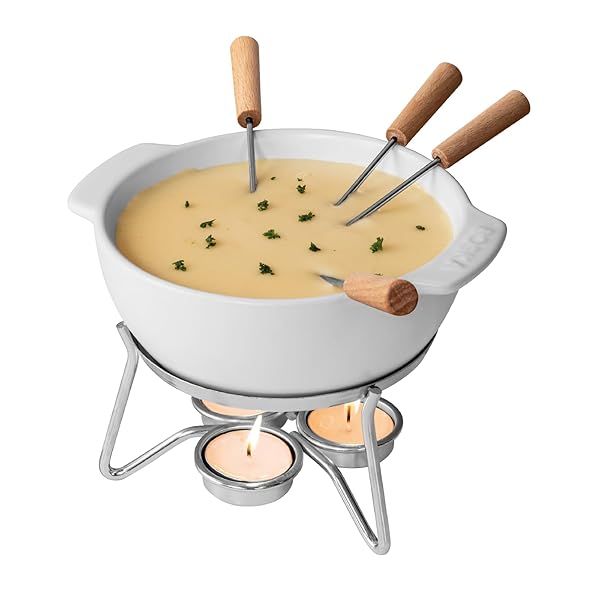 Boska Cheese Fondue Party Set: Microwave Safe Ceramic Pot for 4 - Perfect for Weddings & Snacks!