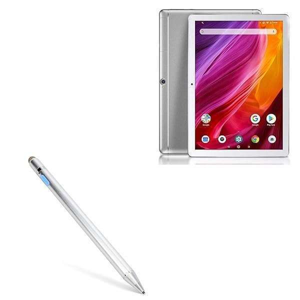 BoxWave AccuPoint Active Stylus for Dragon Touch K10 Tablet - Ultra Fine Tip, Metallic Silver