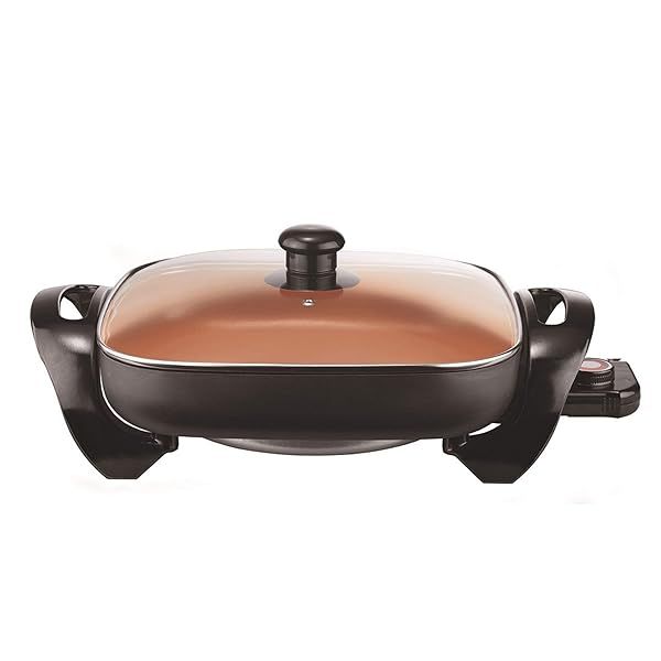 Brentwood 12-Inch Electric Skillet with Glass Lid - Non-Stick Copper Cookware