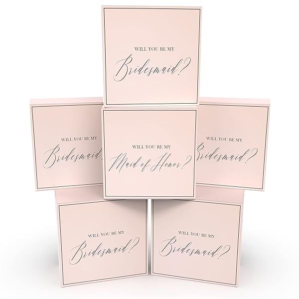 Bridesmaid Proposal Box Set of 6 Includes 5 Pink Will You Be My Bridesmaid Boxes and 1 Maid of Honor Gift Box