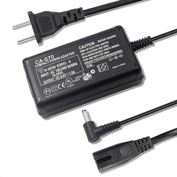 CA-570 AC Adapter Charger for Canon FS, HF, HG, HR, HV, XA, ZR Series - Fast Charging & Compatibility