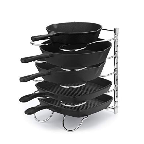 Maximize Kitchen Space: CAXXA Heavy Duty Pan & Pot Lid Rack with 5 Adjustable Dividers - Chrome Organizer