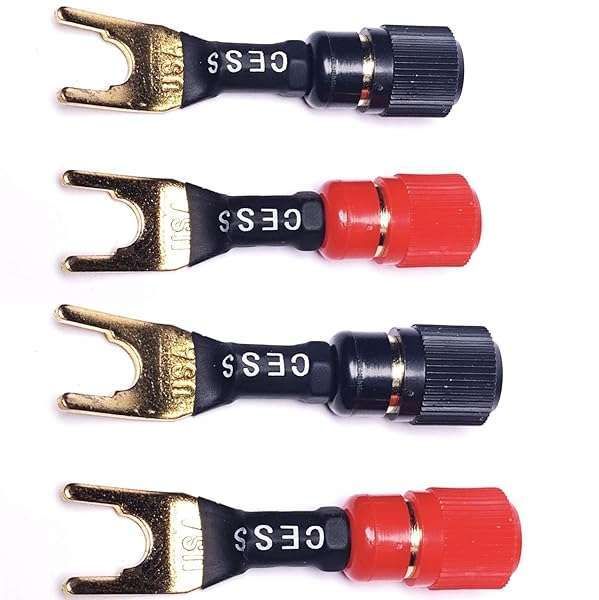 CESS-125L Spades Fork Plug to Twist Binding Post Banana Jack Socket - 4 Pack Large Fork Terminals
