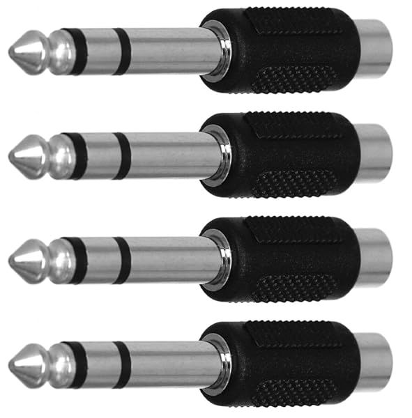 CESS 6.35mm TRS Male to RCA Female Adapter - 4 Pack Silver Connectors for Audio Devices