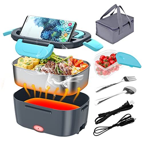 CHARMDOO Electric Lunch Box: 80W Portable Food Warmer for Car, Truck & Home - 1.5L 304 SS Container Included