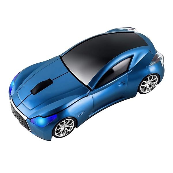 CHUYI 3D Car Shaped Wireless Optical Mouse - Ergonomic 1600DPI USB Mouse for Office, Travel & School (Pearl Blue)