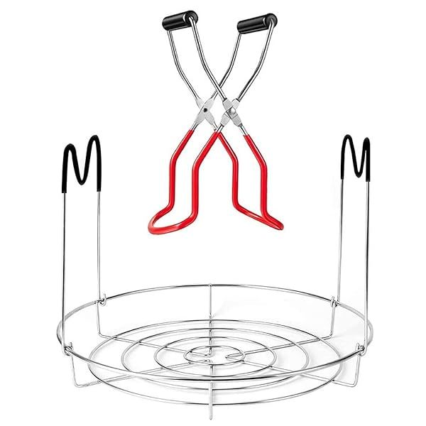 Heat-Resistant Canning Rack with Silicone Handles & Stainless Steel Canning Tongs for Ball Jars