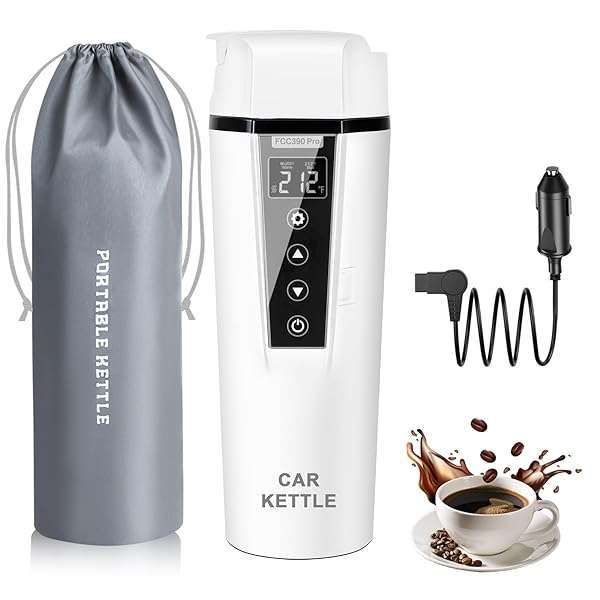 12V/24V Car Electric Kettle: Portable Heated Travel Mug with Adjustable Temp & Dry Burn Protection