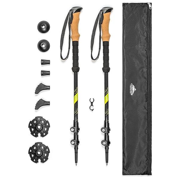 Lightweight Cascade Mountain Tech Carbon Fiber Trekking Poles - Adjustable Hiking Sticks (Set of 2) in Green