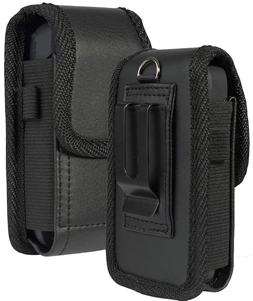 Sonim XP3 Case: Nakedcellphone Black Vegan Leather Vertical Pouch with Belt Loop & Magnetic Closure