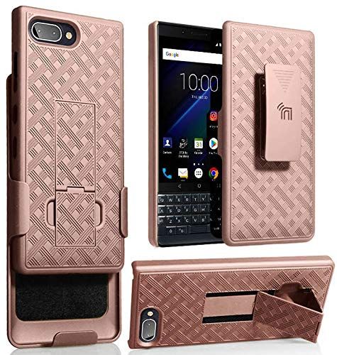 Rose Gold Kickstand Case with Clip for BlackBerry Key2 LE - Rotating Belt Holster Combo