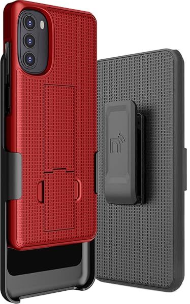 Buy Moto G 5G (2022) Case with Clip & Kickstand - Slim Hard Shell Cover & Belt Holster Combo for Motorola XT2213 - Red