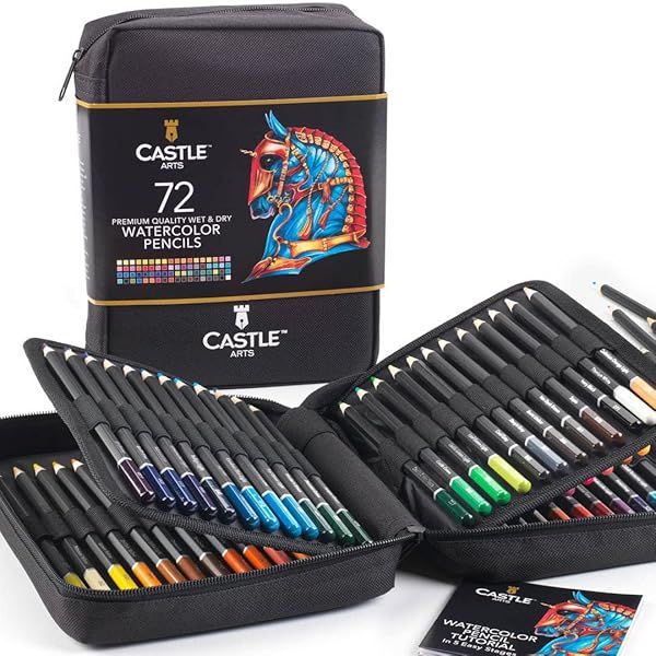 Castle Art Supplies 72 Watercolor Pencils Set - Vivid Colors & Travel Case for Adult Artists