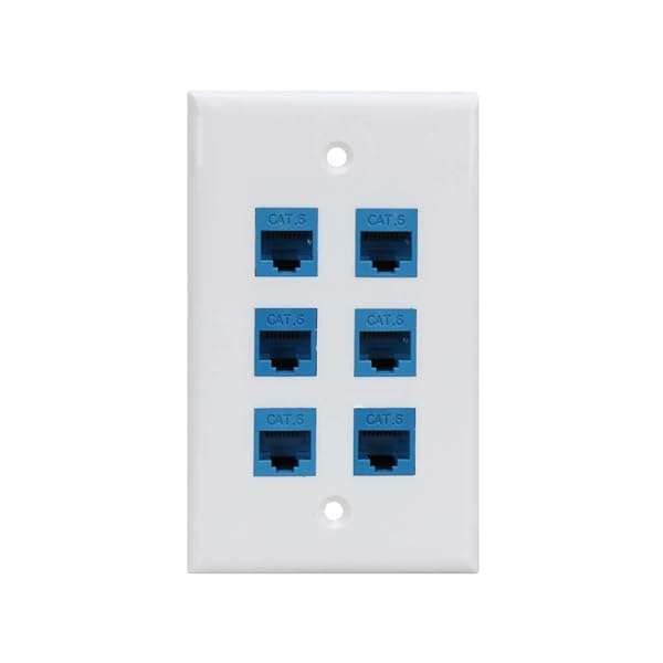 Cat 6 Ethernet Wall Plate 6 Port - Female-Female, Removable, Compatible with Cat7/6/6e/5/5e - Blue