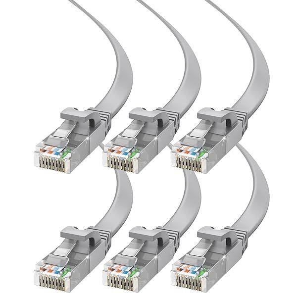 Cat 6 Ethernet Cable 12 ft - with a Flat, Space-Saving Design High-Speed Internet & Network LAN Patch Cable, RJ45 Connectors - 12ft / Gray / 6 Pack - Perfect for Gaming, Streaming, and More