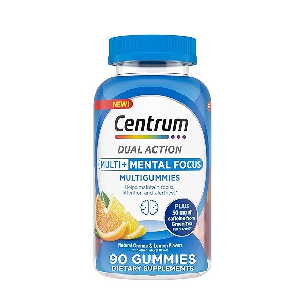 Centrum MultiGummies: Dual Action Adult Multivitamin for Mental Focus & Alertness with Green Tea Caffeine - 90 Count