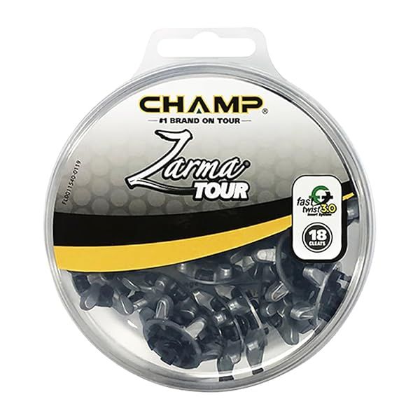 Champ Zarma Tour SLIM-Lok Golf Spikes - Set of 18 Black/Silver Cleats for Ultimate Performance