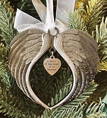 Angel Wings Christmas Ornament - Double-Sided Memorial for Loved Ones with Silk Ribbon & Gift Bag