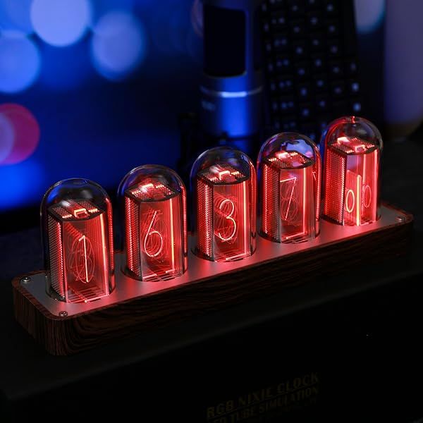 ClocTeck Nixie Tube Clock: Wi-Fi Sync, Alarm & Timer - Retro Walnut Digital Clock Gift
