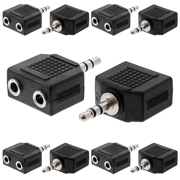 Cmple 10 Pack 3.5mm Stereo Plug to Dual Female Jack Adapters - High-Quality Audio Couplers