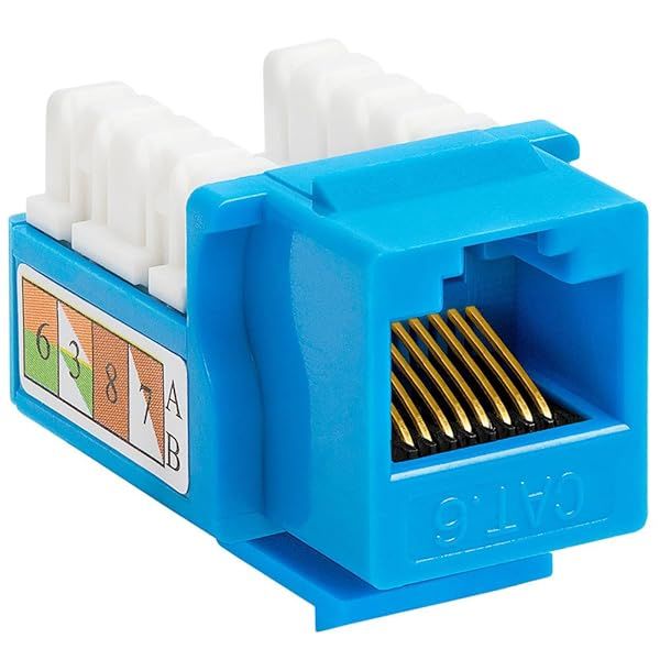 Cmple 90 Degree RJ45 Keystone Jack Cat6 - Punch Down Connectors for Wall Plates & Patch Panels - Blue