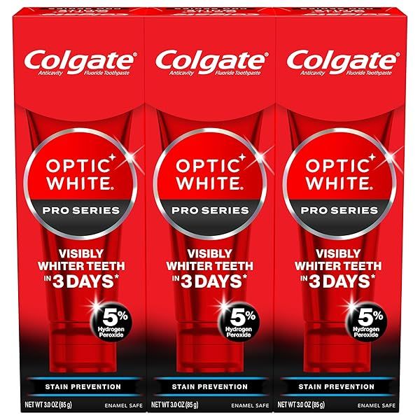 Colgate Optic White Pro Series: Enamel-Safe Teeth Whitening Toothpaste for Stain Removal - 3 Pack