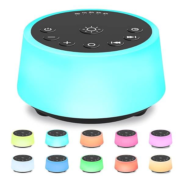 Color Noise Sound Machine: 10 Colors, 25 Soothing Sounds, Adjustable Brightness & Timers for Better Sleep