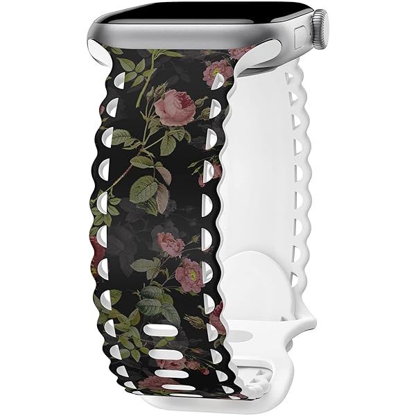 Rose Floral Print Silicone Bands for Apple Watch 38mm-49mm - Stylish & Soft for Women & Girls